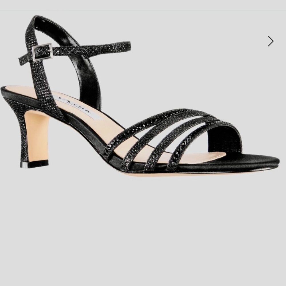 Nina Women's Nelena Black Metallic Low Heel Strappy Sandals 7.5